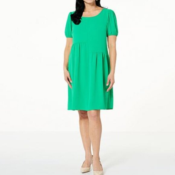 Nina Leonard Dresses & Skirts - Nina Leonard Red Orange Bubble Sleeve Trapeze Dress Knee Length Medium